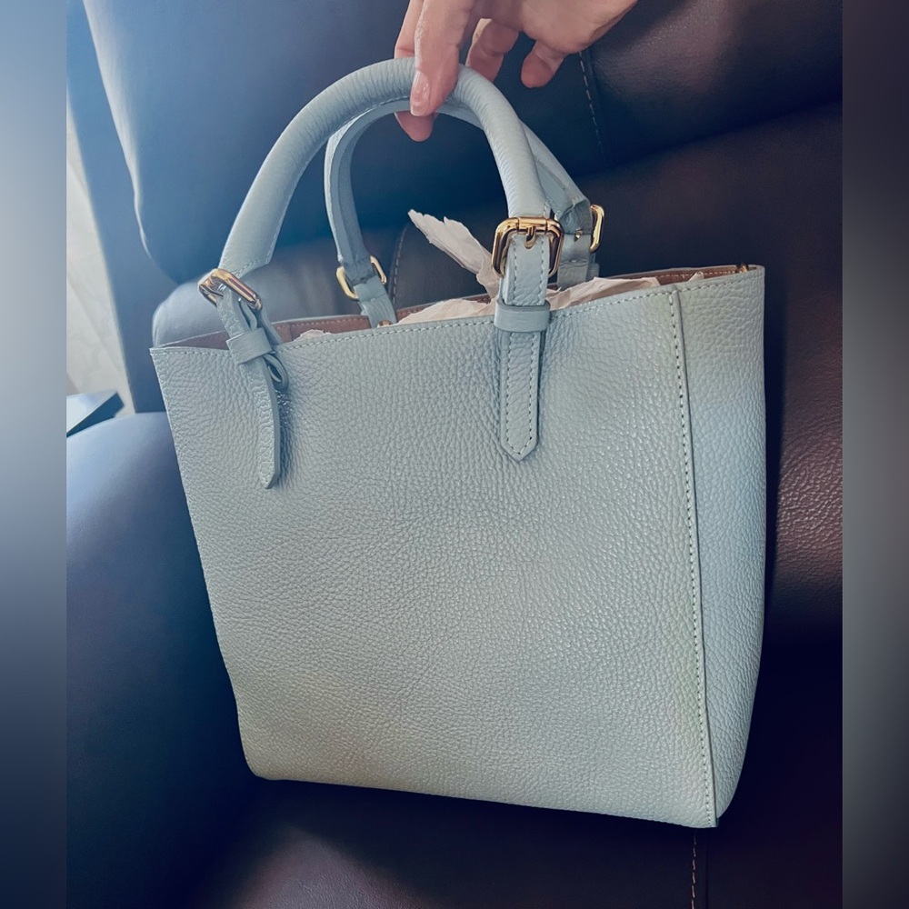 Mark & Graham Sky Blue Tote with Gold Details
